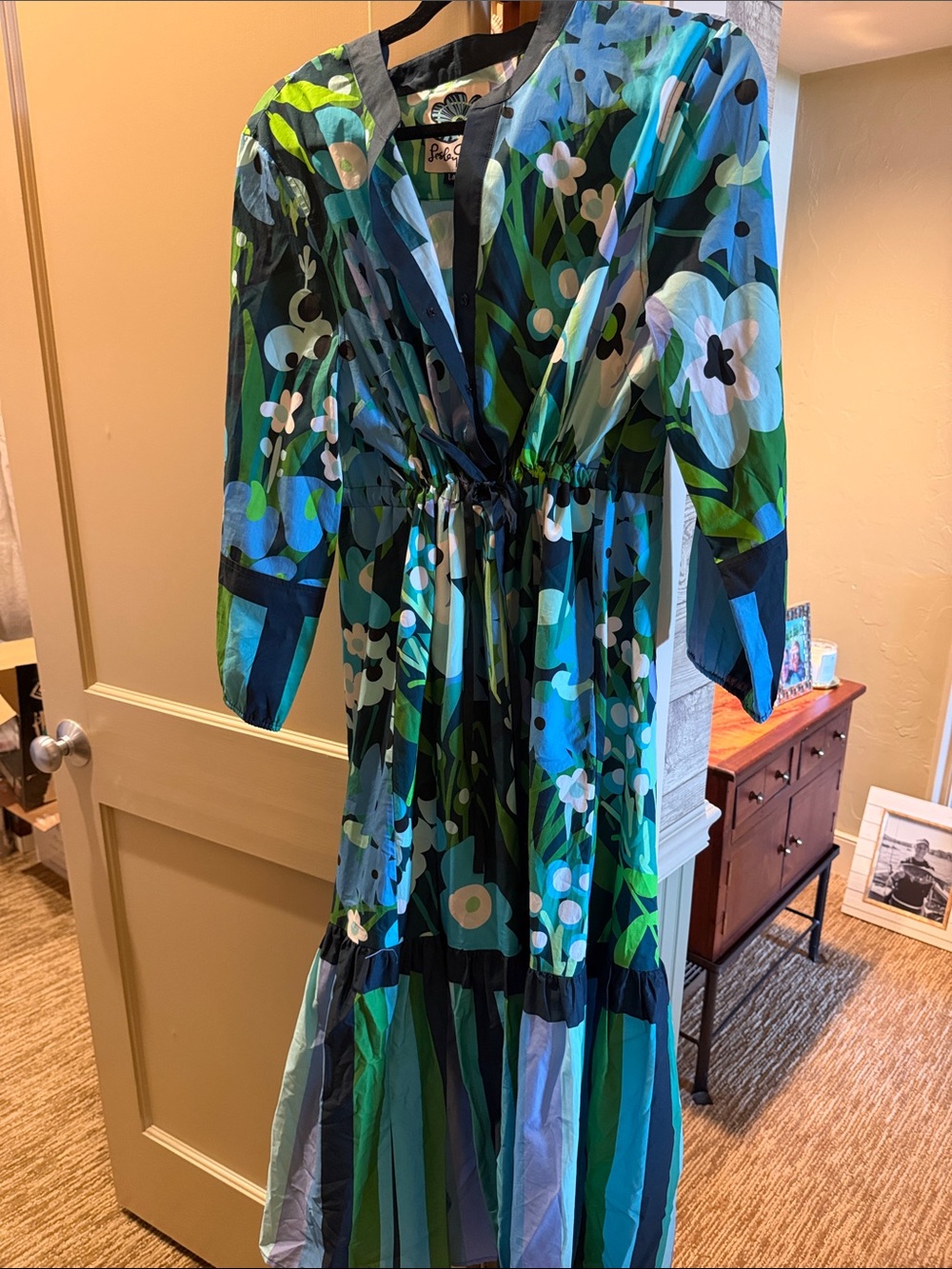 Poupette St. Barth Blue & Green Floral Tiered Maxi Dress